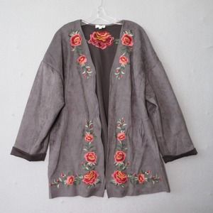 Umgee Floral Embroidered Faux Suede‎ Boho Jacket